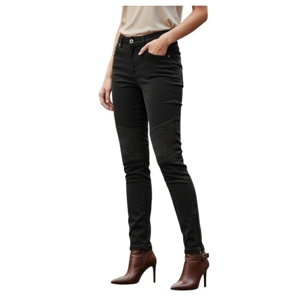 Zara Black Coated Moto Pants 28x28 Night Out Sleek Faux Leather Biker Ankle‎ Zip